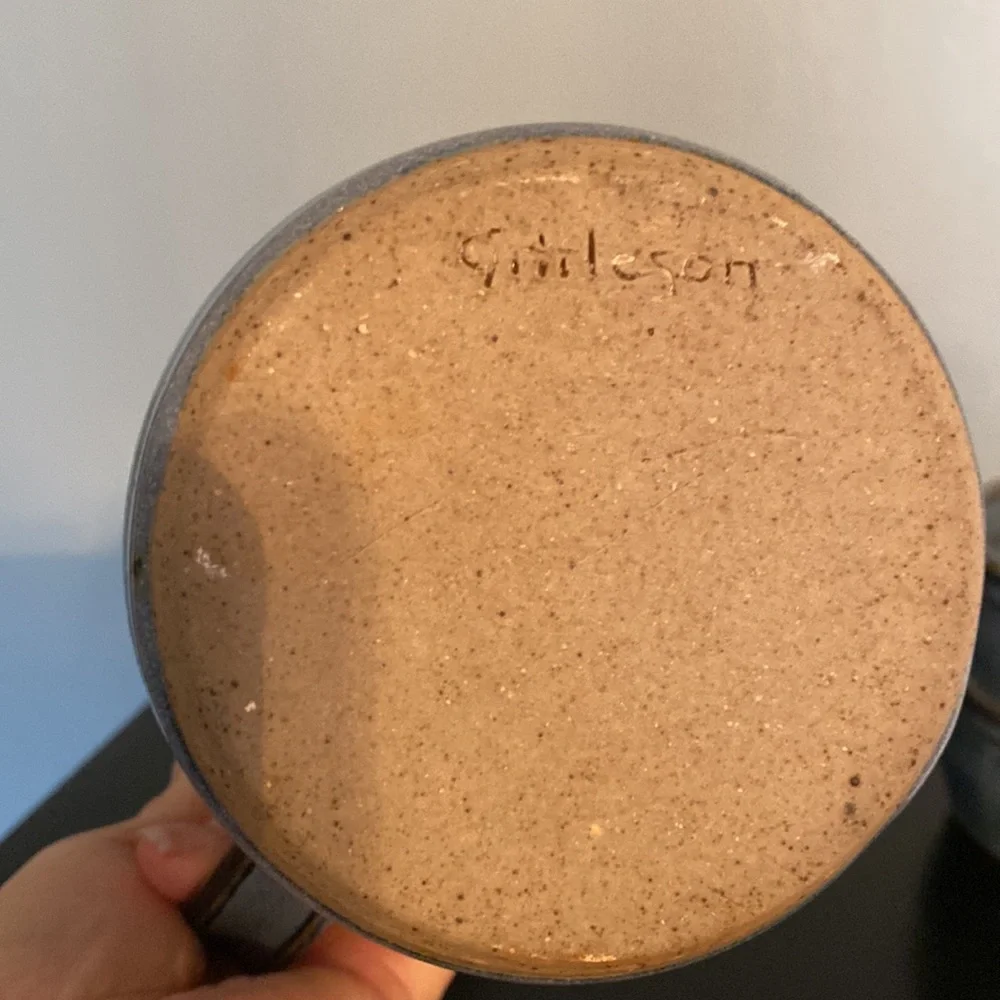 Blue Glaze Pitcher and matching Handless Cups signed by maker - Picture 3 of 3